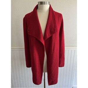 Women's 100% Wool Long Sleeve Open Front Cardigan Sweater Accent Button Red M